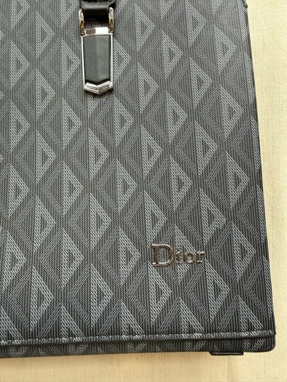 Dior Gray Patterned Men's Briefcase with Black Handles